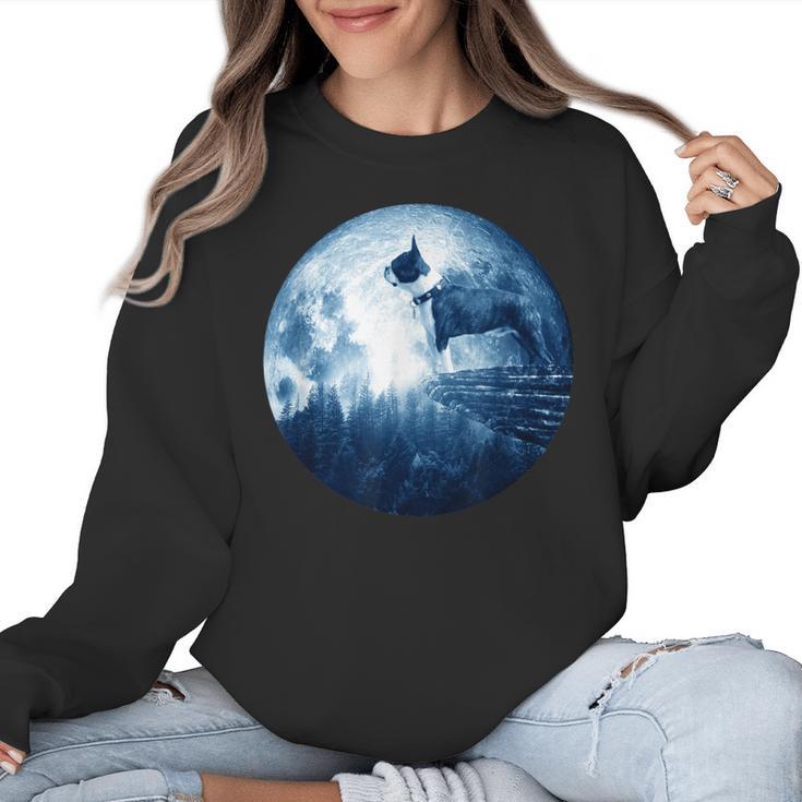 Boston Terrier Dog Moon Dog Mom Dad Women Men Dog Lovers Women Crewneck Sweatshirt
