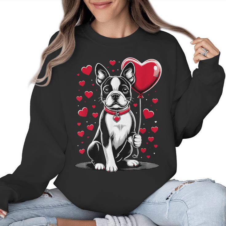 Boston Terrier Dog Valentine's Day Dog Owner Valentine Women Crewneck Sweatshirt