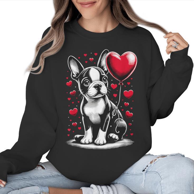 Boston Terrier Dog Valentine's Day Dog Owner Women Crewneck Sweatshirt
