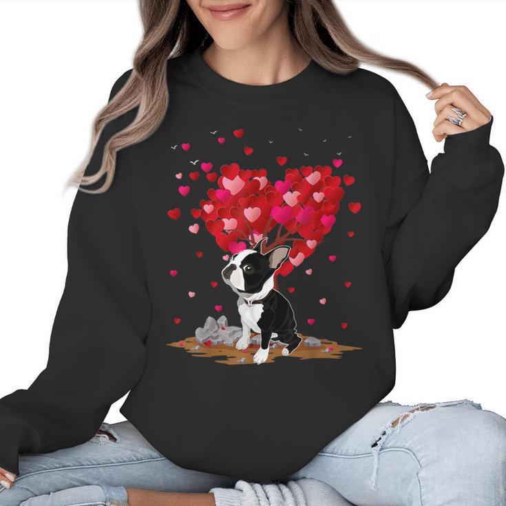 Boston Terrier Lover Heart Shape Boston Terrier Valentine Women Crewneck Sweatshirt