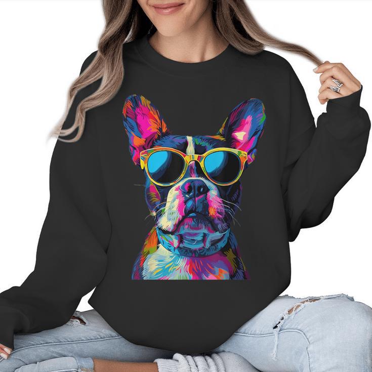 Boston Terrier Lovers Pop Art Boston Terrier Women Crewneck Sweatshirt