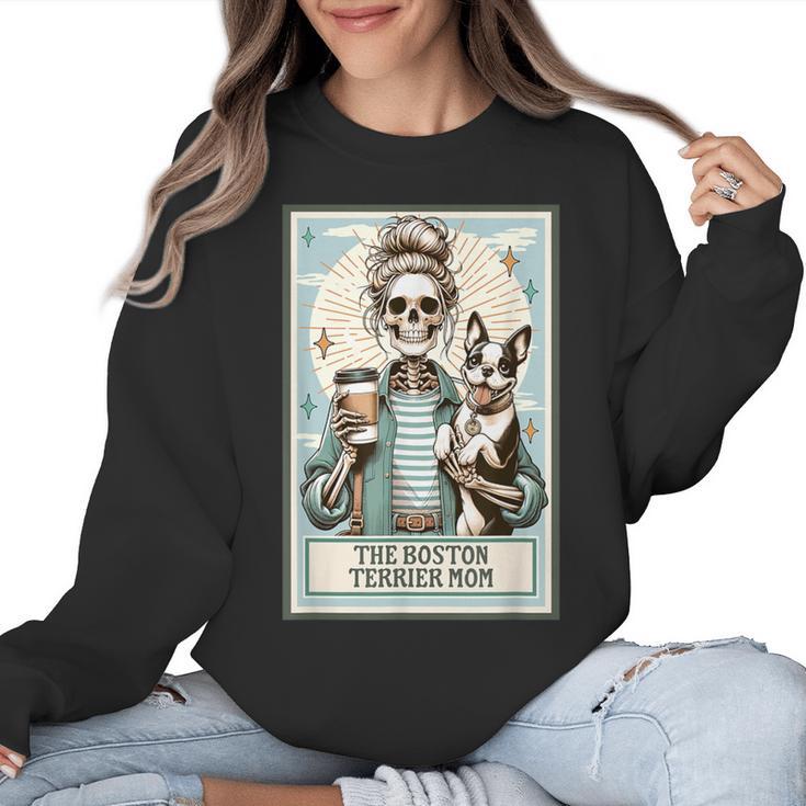 The Boston Terrier Mom Skeleton Spooky Season Halloween Women Crewneck Sweatshirt