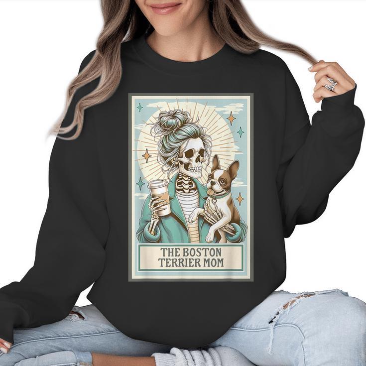 Boston Terrier Mom Skeleton Tarot Card Witch Vibes Dog Mom Women Crewneck Sweatshirt