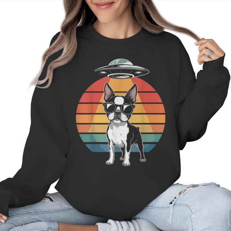 Boston Terrier UFO Alien Boston Terrier Dog Mom Dad Women Crewneck Sweatshirt