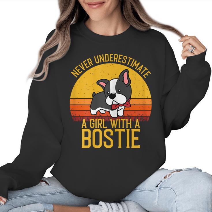 Boston Terrier Never Underestimate a Girl With a Bostie Women Crewneck Sweatshirt