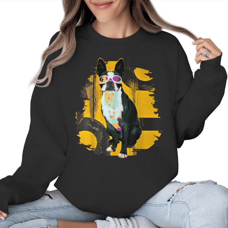 Boston Terrier s Mid-Century Modern Art s Street Grunge Women Crewneck Sweatshirt