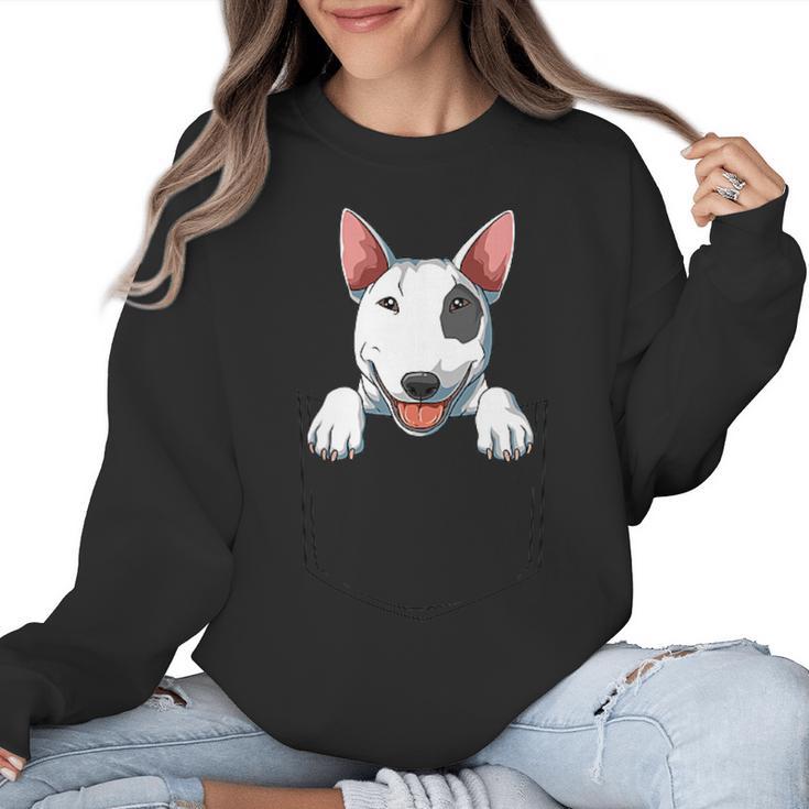 Bull Terrier Pocket Bull Terrier Peeking Out Pocket Women Crewneck Sweatshirt