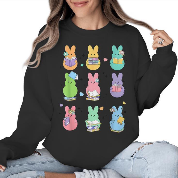 Bunny Reading Books Easter Day Librarian Teacher Book Women Crewneck Sweatshirt