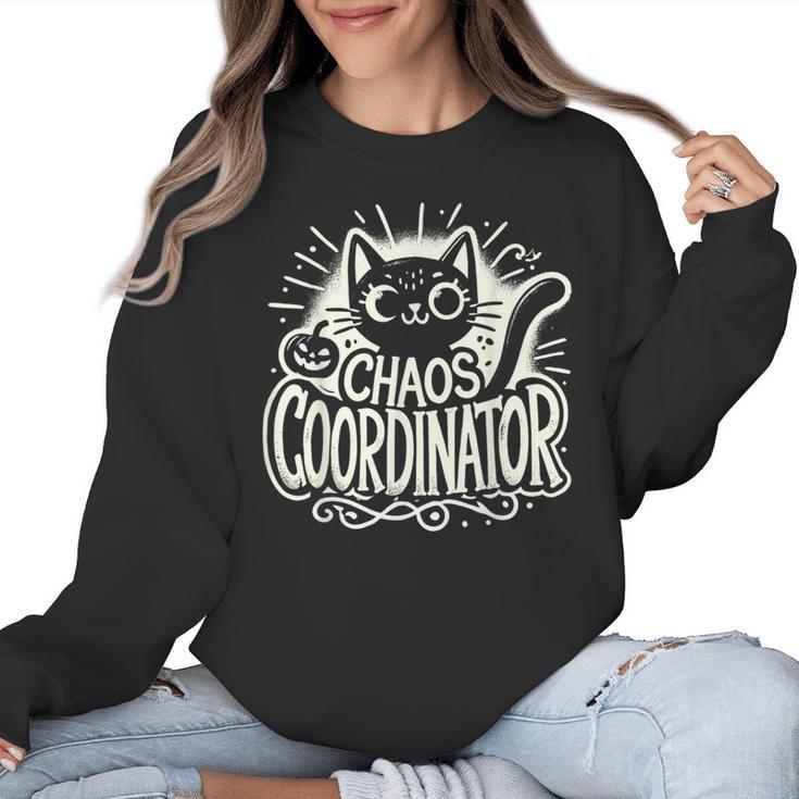 Cat Chaos Coordinator For Women Mom Halloween Teacher Women Crewneck Sweatshirt