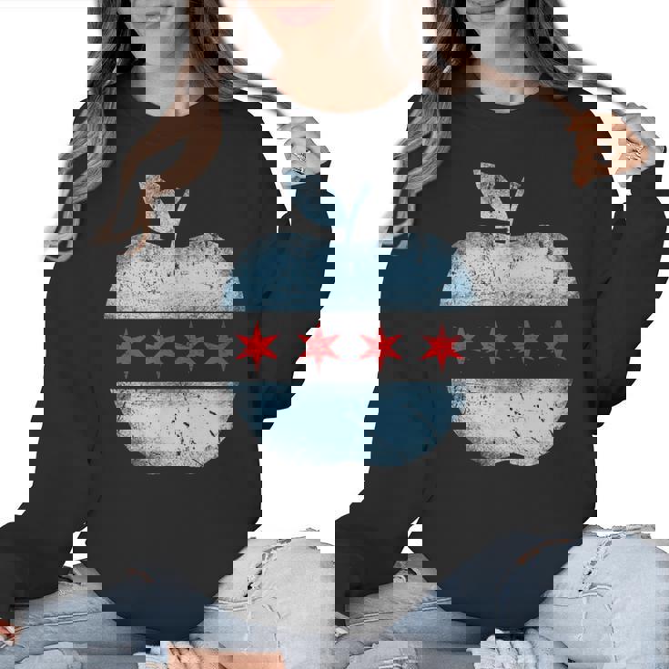 Chicago Flag Teacher School Cute Women Crewneck Sweatshirt