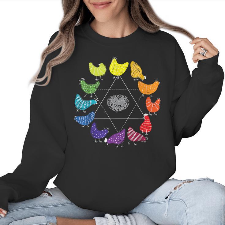 Chicken Themed Color Wheel Educational Art Teacher Artist Men Women Girls Kids Women Crewneck Sweatshirt