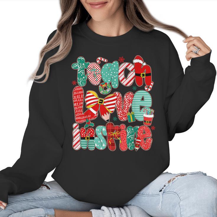 Christmas Coquette Bow Teacher Teach Love Inspire Women Crewneck Sweatshirt