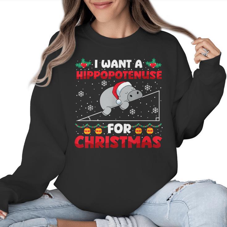 Christmas Math Teacher Hippopotenuse Math Lovers Xmas Women Crewneck Sweatshirt