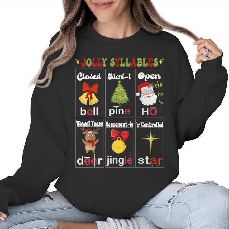 Christmas Reading Teacher Syllable Types Reading Teacher Women Crewneck Sweatshirt