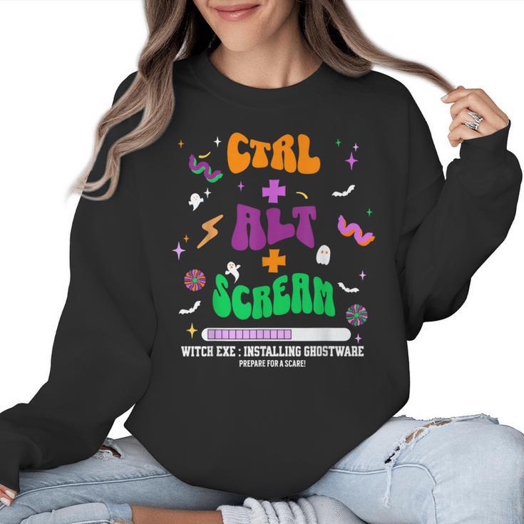 Computer Teacher Spooky Halloween Technology STEM Engineer Women Crewneck Sweatshirt