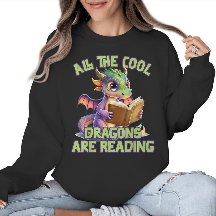 All The Cool Dragons Are Reading Dragon Teacher Women Crewneck Sweatshirt