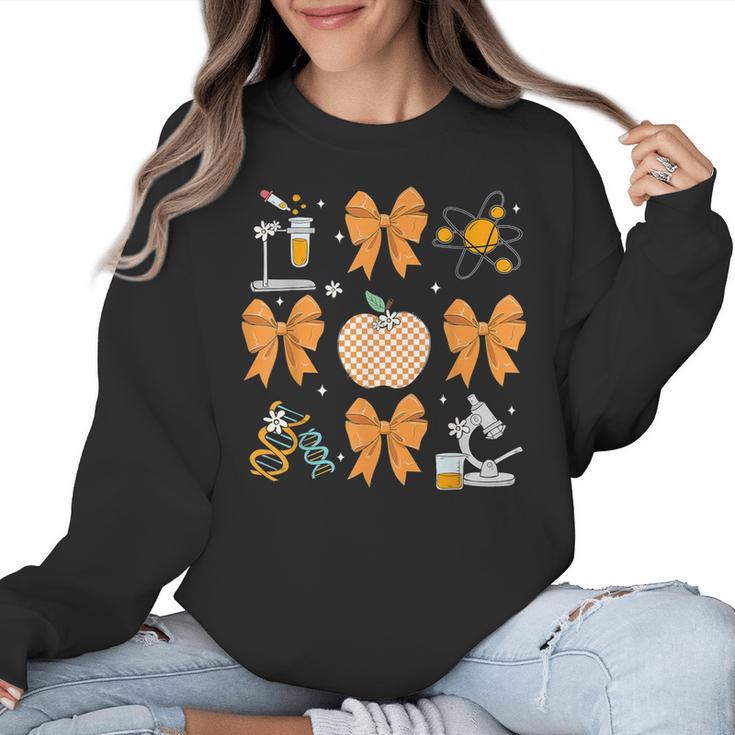 Coquette Bow Fall Science Teacher Stem Teacher Thanksgiving Women Crewneck Sweatshirt