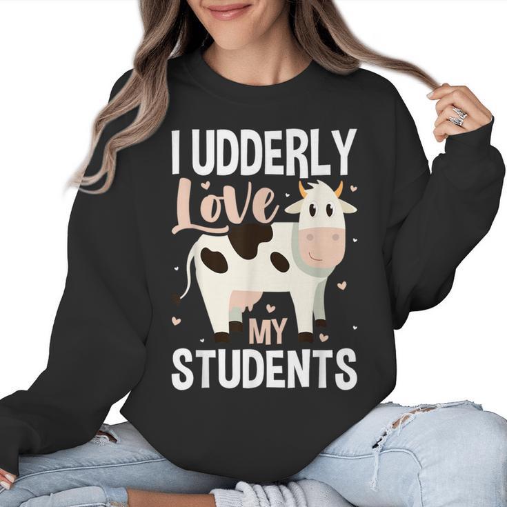 Cow Teacher Lover Women Crewneck Sweatshirt