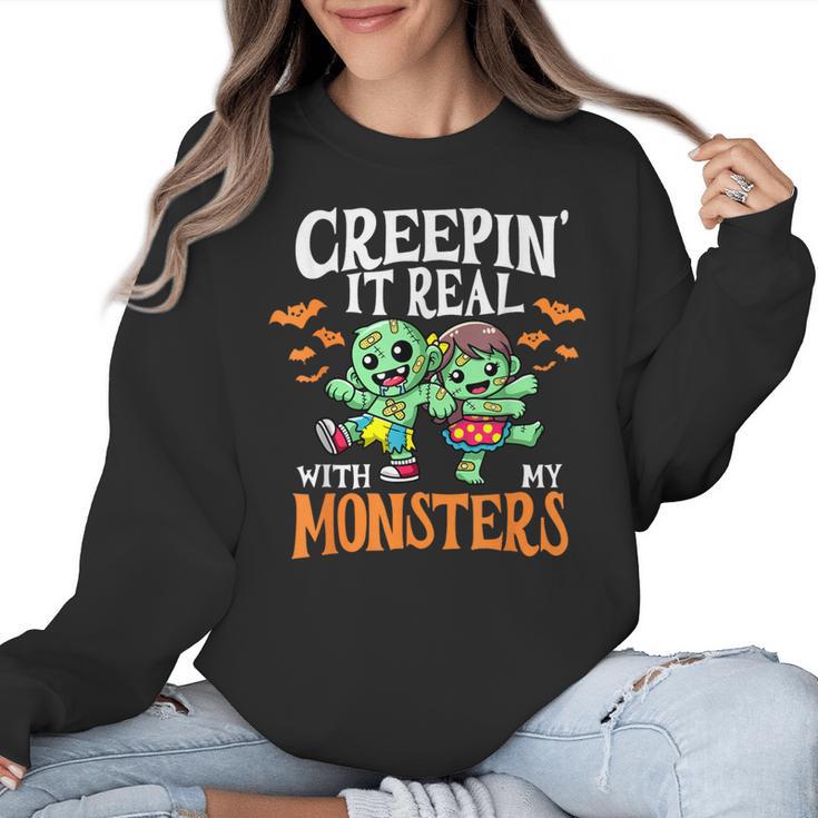 Creepin It Real Monster School Teacher Principal Halloween Women Crewneck Sweatshirt