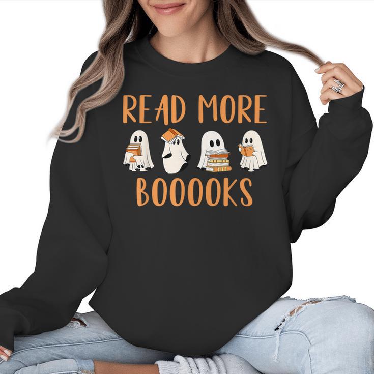 Cute Booooks Ghost Read More Books Teacher Halloween Women Crewneck Sweatshirt