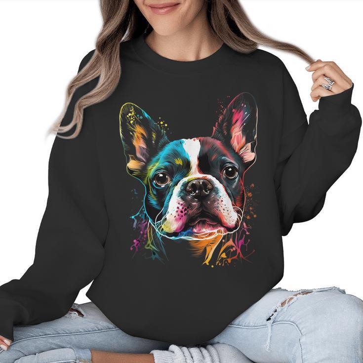 Cute Boston Terrier Puppy Dog Art Lover Unique Painting For Men Women Kids Women Crewneck Sweatshirt