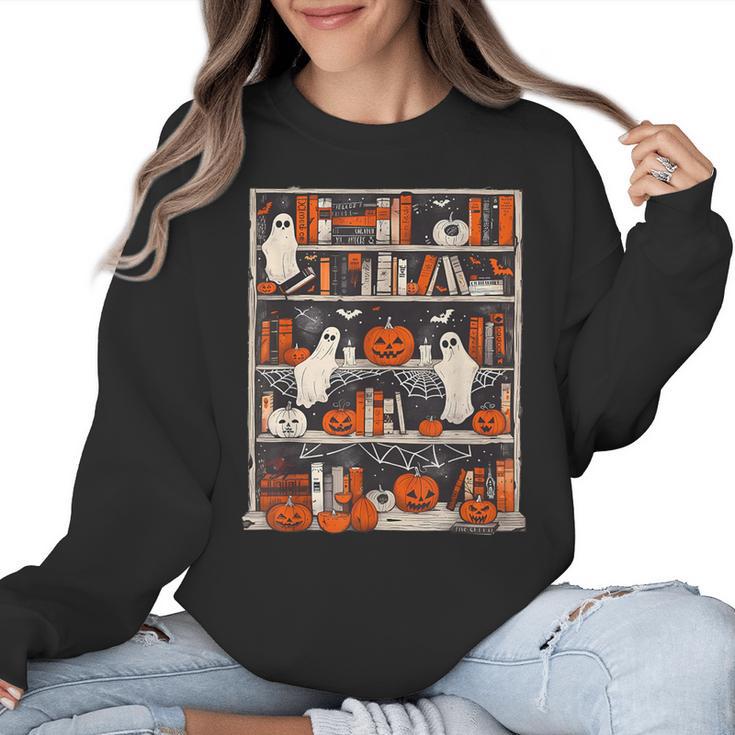 Cute Ghost Book Reading Books Lover Spooky Teacher Halloween Women Crewneck Sweatshirt