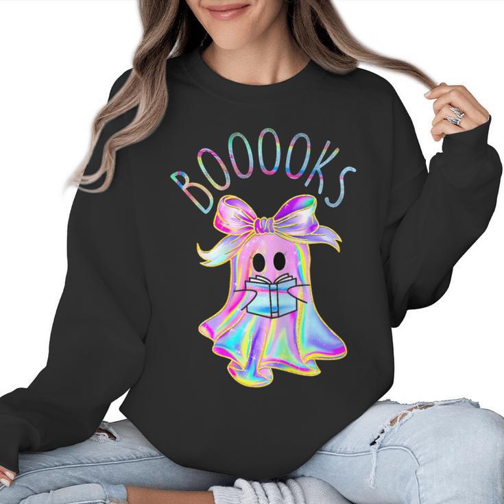Cute Ghost Book Reading Halloween Teacher Top Girls Women Women Crewneck Sweatshirt