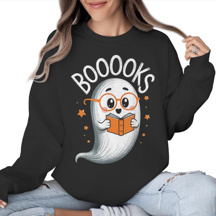 Cute Ghost Book Reading Halloween Teacher Women Crewneck Sweatshirt