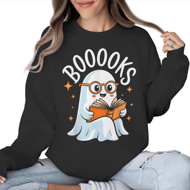 Cute Ghost Reading Book Librarian Teacher Halloween Costume Women Crewneck Sweatshirt