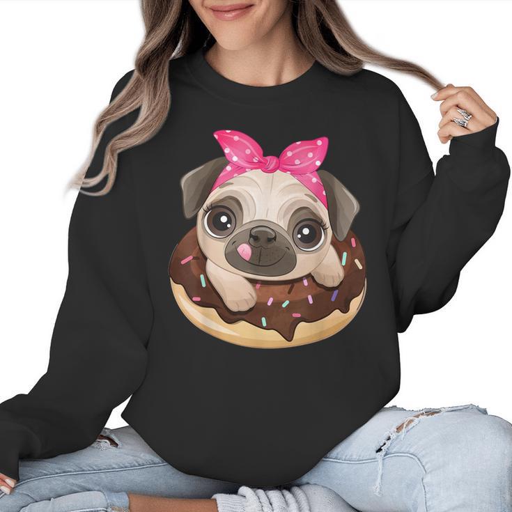Cute Pug Shirt Donut Girls Dog Women Crewneck Sweatshirt