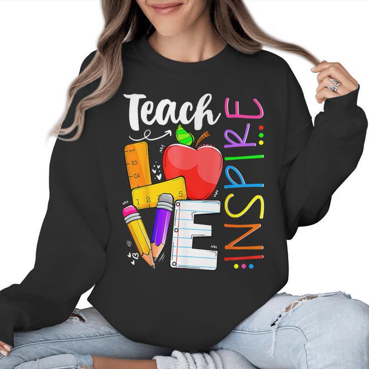 Cute Teach Love And Inspire Men Women Teacher Women Crewneck Sweatshirt