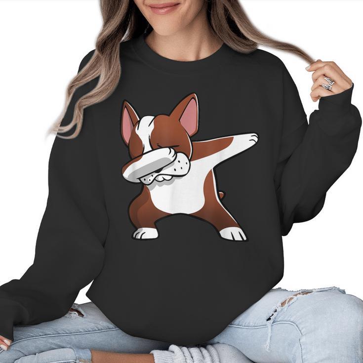 Dabbing Red Boston Terrier Dab Dance Dog Men Women Kids Women Crewneck Sweatshirt