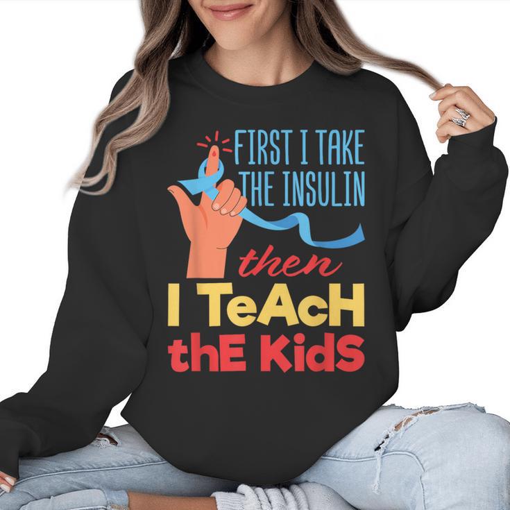 Diabetic Teacher Diabetes Awareness Insulin Blue Ribbon Women Crewneck Sweatshirt