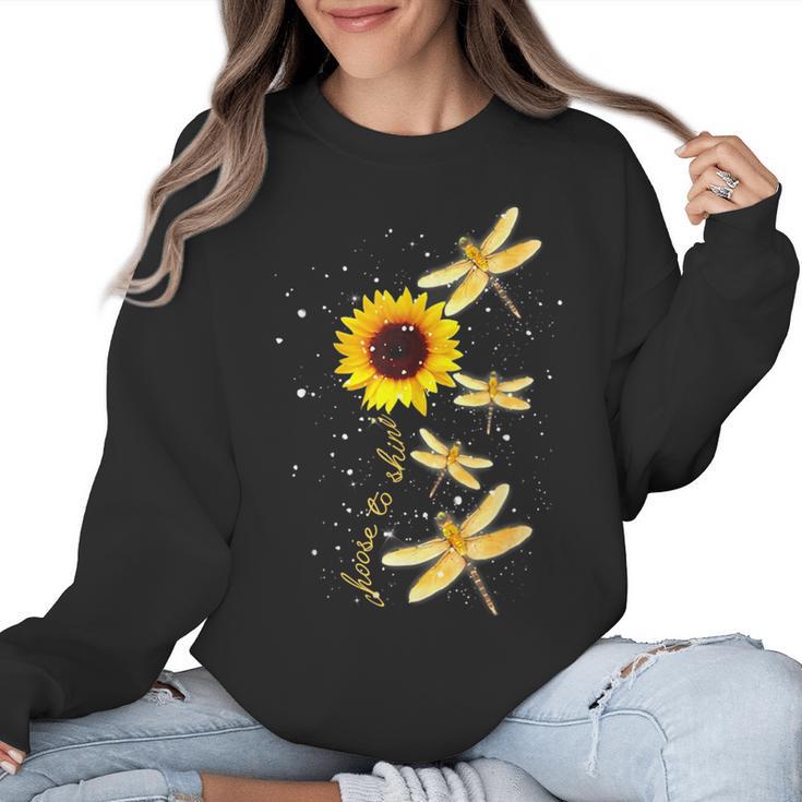 Dragonfly Sunflower Teacher Growth Mindset Choose To Shine Women Crewneck Sweatshirt