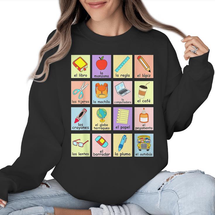 Dual Language Crew Bilingual Spanish Teacher Back To School For Men Women Women Crewneck Sweatshirt