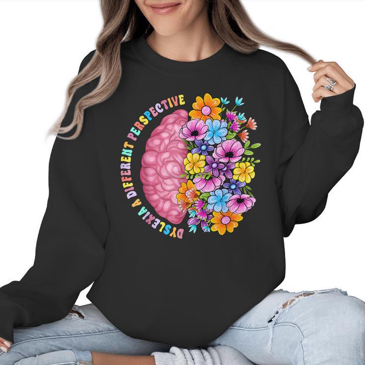 Dyslexia Different Perspective Reading Brain Floral Teacher Women Crewneck Sweatshirt