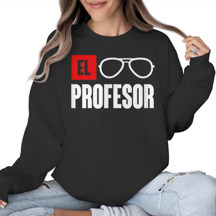 El Professor Money Costume Profesor Glasses Men Teacher Gift Women Crewneck Sweatshirt