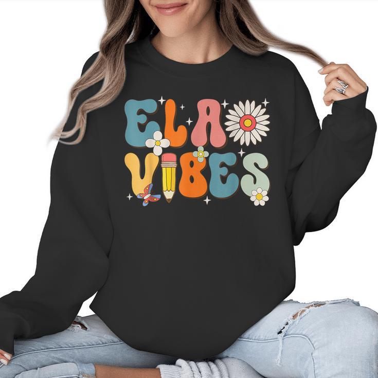 English Teacher Ela Vibes Teacher Kids First Day Of School Women Crewneck Sweatshirt