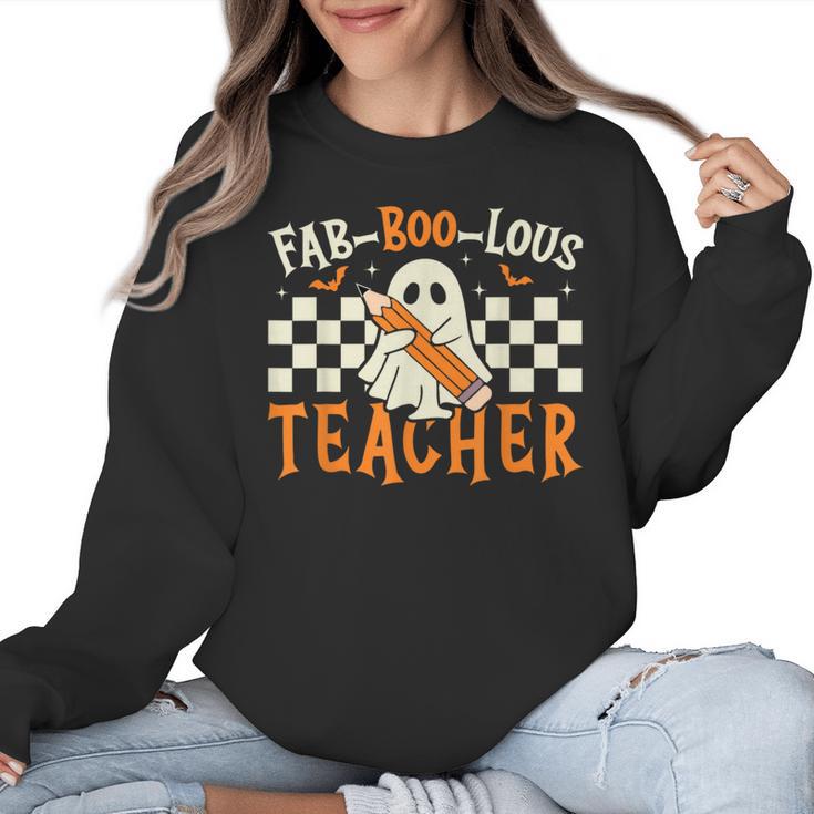 Fab Boo Lous Teacher Retro Ghost Spooky Halloween Costume Women Crewneck Sweatshirt