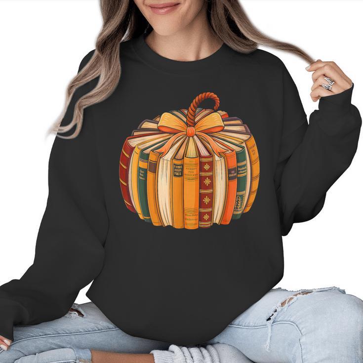 Fall Book Halloween Costume Autumn Pumpkin Teacher Kids Women Crewneck Sweatshirt