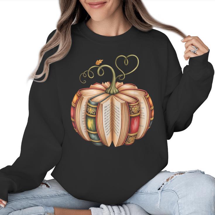 Fall Book Pumpkin Fall Librarians Bookworm Teachers Students Women Crewneck Sweatshirt