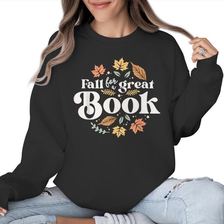 Fall For A Great Book Reading Librarian Autumn Teacher Women Crewneck Sweatshirt