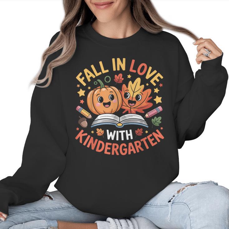 Fall In Love With Kindergarten Autumn Kindergarten Teacher Women Crewneck Sweatshirt