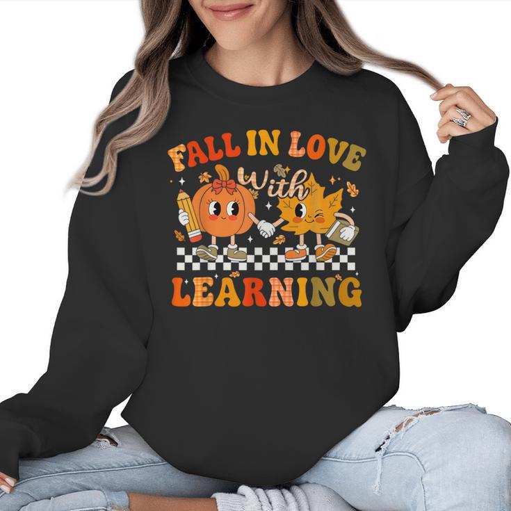Fall In Love With Learning Autumn Pumpkin Fall Teacher Kids Women Crewneck Sweatshirt