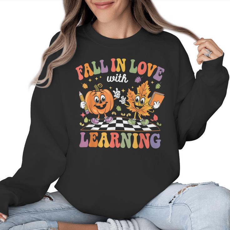 Fall In Love With Learning Autumn Fall Season Teacher Women Crewneck Sweatshirt