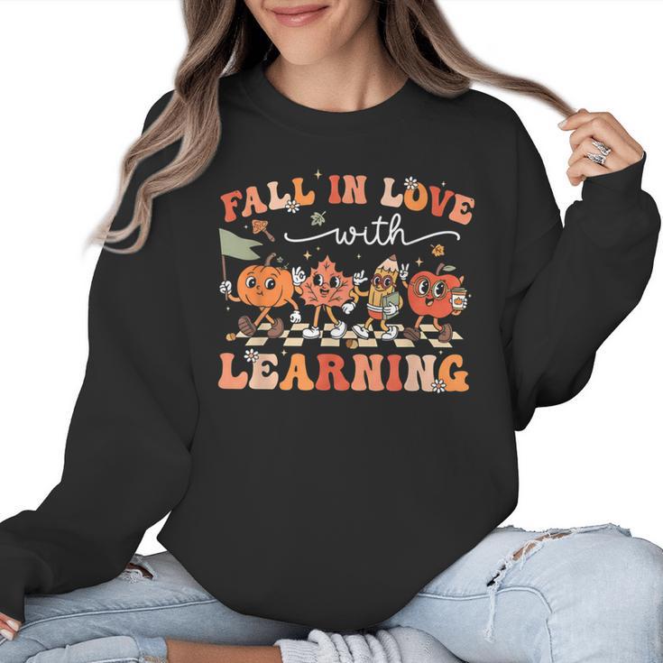 Fall In Love With Learning Autumn Teacher Thanksgiving Women Crewneck Sweatshirt
