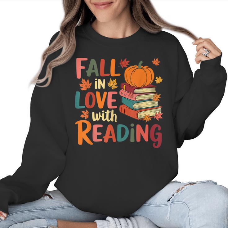 Fall In Love With Reading Autumn Thanksgiving Shirt Teacher Women Crewneck Sweatshirt