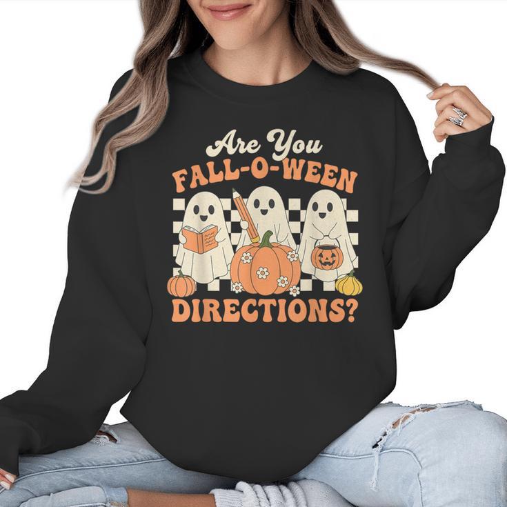 Are You Fall O Ween Directions Halloween Teacher Women Crewneck Sweatshirt