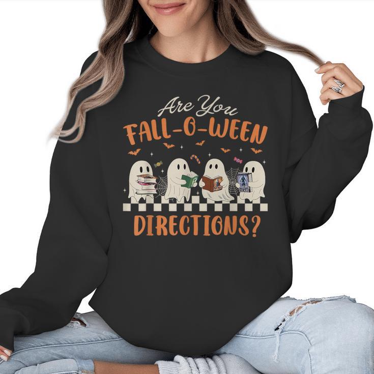 Are You Fall-O-Ween Directions Halloween TeacherGhost Book Women Crewneck Sweatshirt
