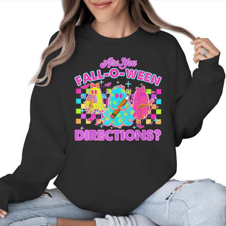 Are You Fall-O-Ween Directions Teacher Ghost Halloween Women Crewneck Sweatshirt